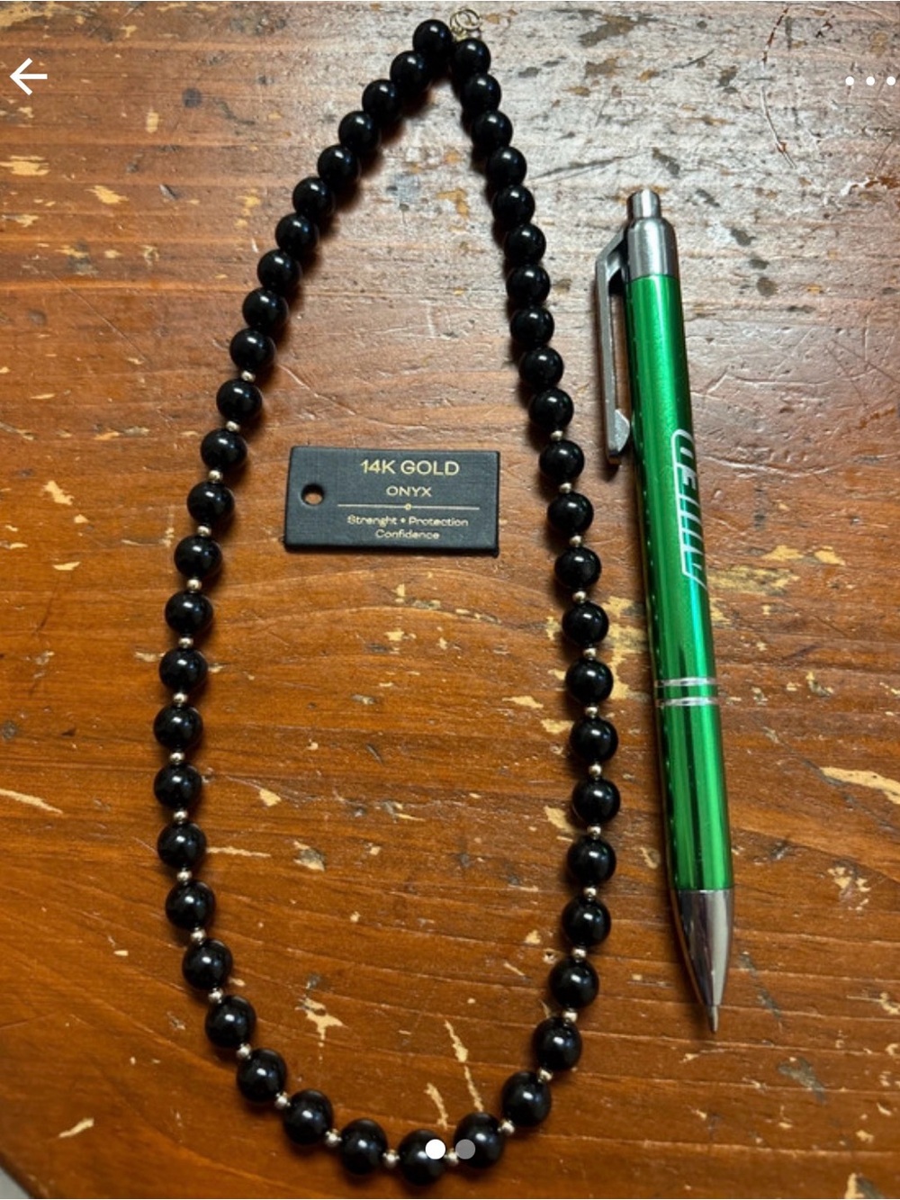 14K Gold Onyx Bead Necklace - Black